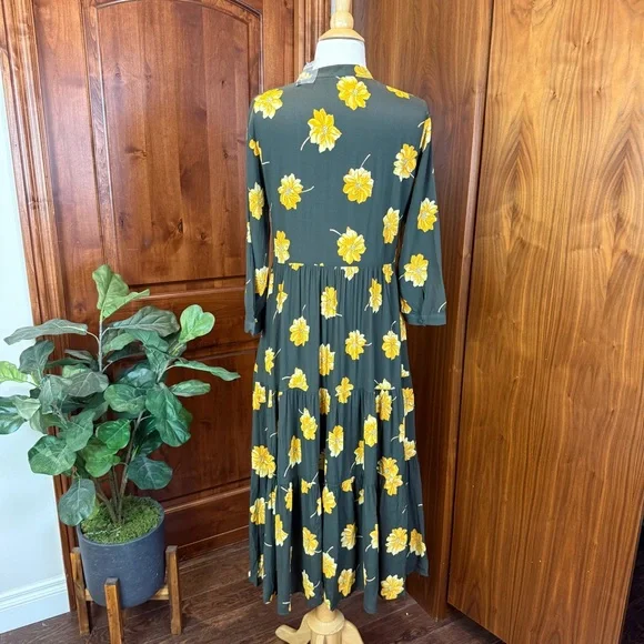 Madewell Dark Green Dress with Yellow Floral Print - Picture 9 of 13